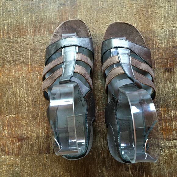 SAS Allegro Heel Strappy Sandal Womens 9 M Bronze Pewter Minimalist Metallic - Picture 6 of 11